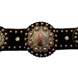 Western Beautiful Black and Silver Leather Concho Belt Cancer‎ Free Ribbon